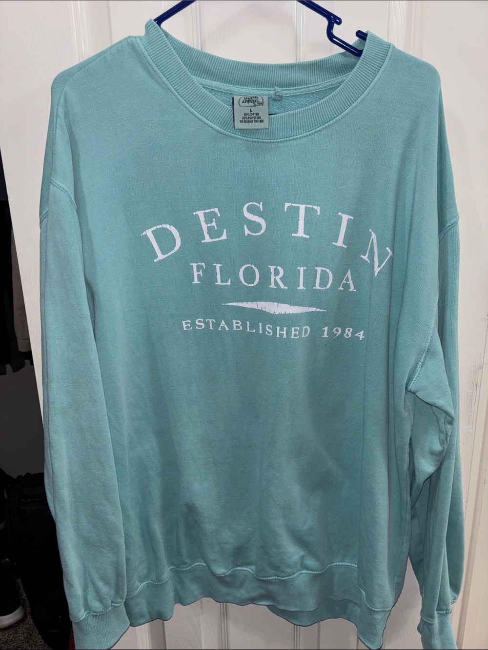 Destin Florida Pullover Sweatshirt in Seafoam with White Print